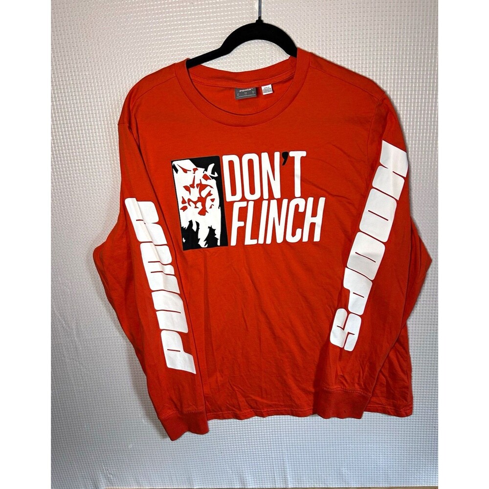 PUMA Men's XL Orange Long Sleeve Crew Neck Graphic Logo Knit T-Shirt